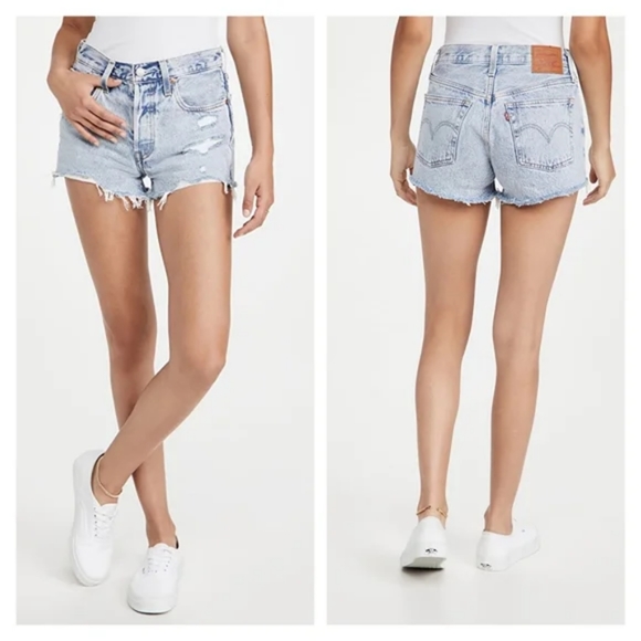 Levi's 501 Distressed Jeans Denim Shorts - Picture 4 of 9